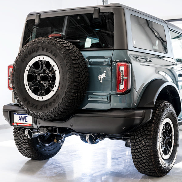 AWE Tuning 0FG Dual Rear Exit Exhaust for Ford Bronco with BashGuard* * Diamond Black Tips, Part Number 3015-33456