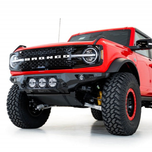 Addictive Desert Designs 21-22 Ford Bronco Bomber Front Bumper with Rigid 360 Mounts and D-Rings in Hammer Black