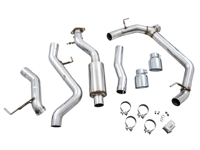 AWE Tuning 0FG Dual Rear Exit Exhaust with Chrome Silver Tips and BashGuard for Ford Bronco 2021-2023