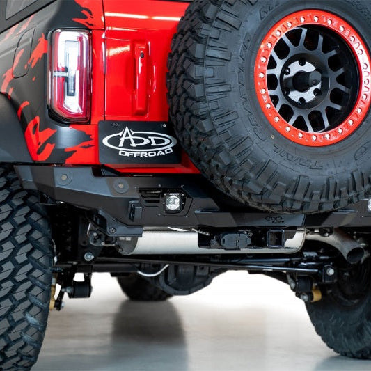 Addictive Desert Designs 21-22 Ford Bronco Bomber Rear Bumper with Cube Light Mounts in Hammer Black