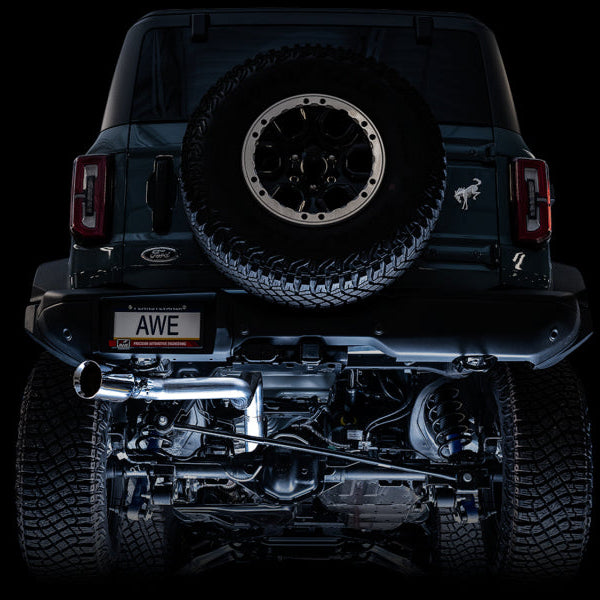 AWE Tuning 0FG Single Rear Exit Exhaust with BashGuard for Ford Bronco (2021-2023) * Chrome Silver Tip