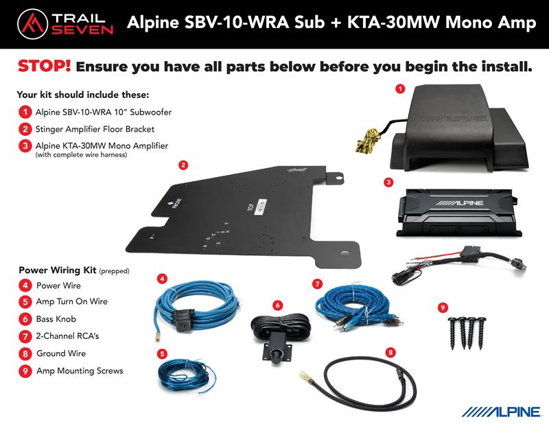 Alpine Mono Amp & SBV-10-WRA Sub Bundle I '07- '18 JK Wrangler