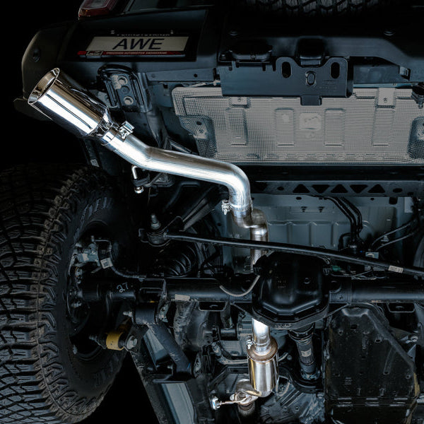 AWE Tuning 0FG Single Rear Exit Exhaust with BashGuard for Ford Bronco (2021-2023) * Chrome Silver Tip