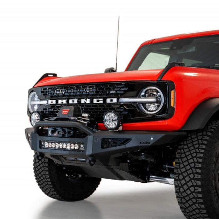 Addictive Desert Designs Rock Fighter Front Bumper Hammer Black with Satin Black Panels | 2021+ Ford Bronco