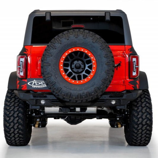 Addictive Desert Designs Stealth Fighter Rear Bumper for Ford Bronco 2021-2023 with Cube Light Mounts and Reinforced D-Rings