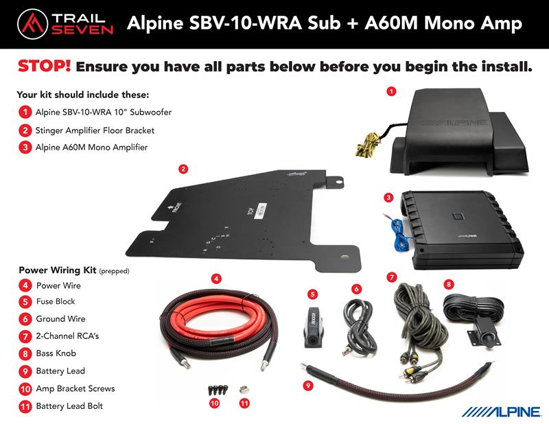 Alpine Mono Amp & SBV-10-WRA Sub Bundle I '07- '18 JK Wrangler