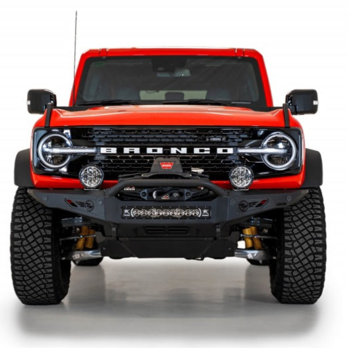Addictive Desert Designs Rock Fighter Front Bumper Hammer Black with Satin Black Panels | 2021+ Ford Bronco