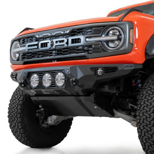 Addictive Desert Designs Ford Bronco Raptor Bomber Front Bumper with Rigid 360 Mounts and Side Cube Light Mounts