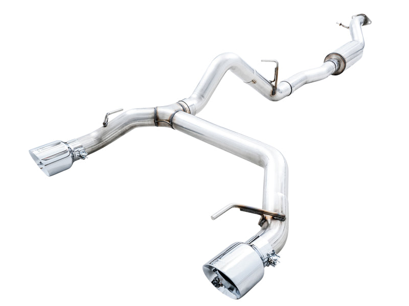 AWE Tuning 0FG Dual Rear Exit Exhaust with Chrome Silver Tips and BashGuard for Ford Bronco 2021-2023