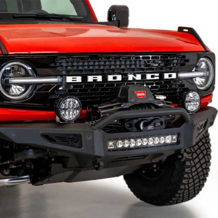 Addictive Desert Designs Rock Fighter Front Bumper Hammer Black with Satin Black Panels | 2021+ Ford Bronco
