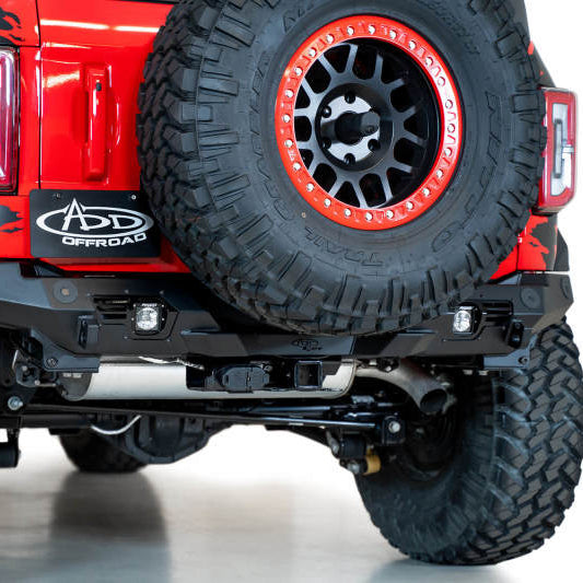Addictive Desert Designs 21-22 Ford Bronco Bomber Rear Bumper with Cube Light Mounts in Hammer Black