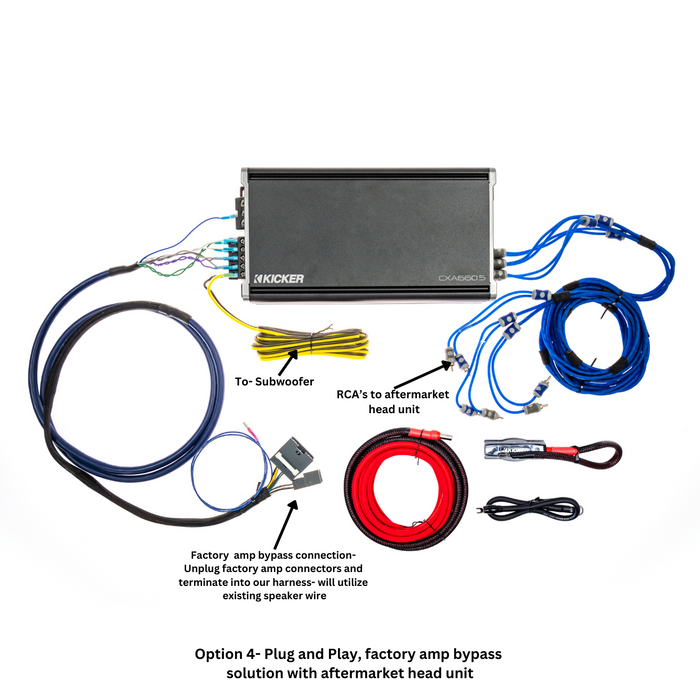 Kicker Plug & Play Full System 5 Channel Amplifier and Subwoofer Bundle  | '18- '23 JL Wrangler/ '20- '23 JT Gladiator