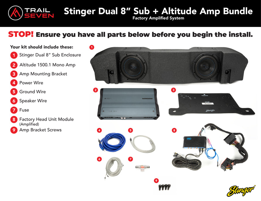 Stinger Plug and Play Mono Amp & Sub Bundle  I '20+ Jeep JT Gladiators