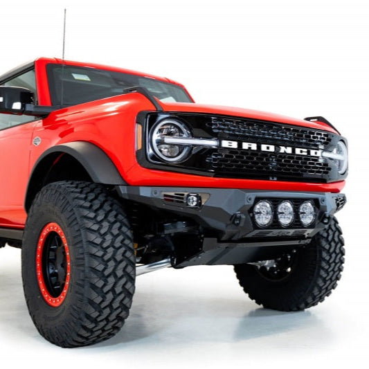 Addictive Desert Designs 21-22 Ford Bronco Bomber Front Bumper with Rigid 360 Mounts and D-Rings in Hammer Black