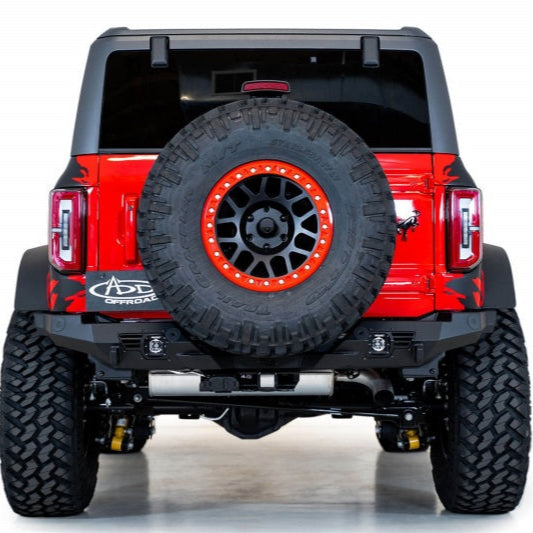 Addictive Desert Designs 21-22 Ford Bronco Bomber Rear Bumper with Cube Light Mounts in Hammer Black