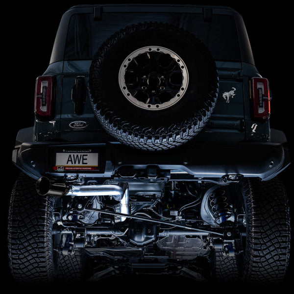 AWE Tuning 0FG Single Rear Exit Exhaust with BashGuard for Ford Bronco * 5-Inch Diamond Black Tip