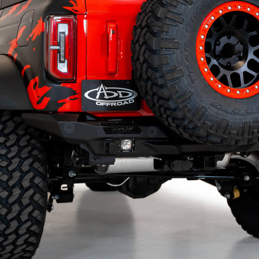 Addictive Desert Designs Stealth Fighter Rear Bumper for Ford Bronco 2021-2023 with Cube Light Mounts and Reinforced D-Rings