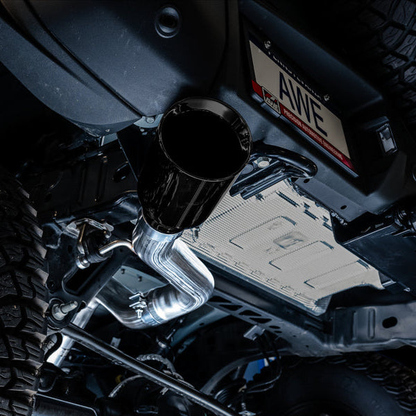 AWE Tuning 0FG Single Rear Exit Exhaust with BashGuard for Ford Bronco * 5-Inch Diamond Black Tip