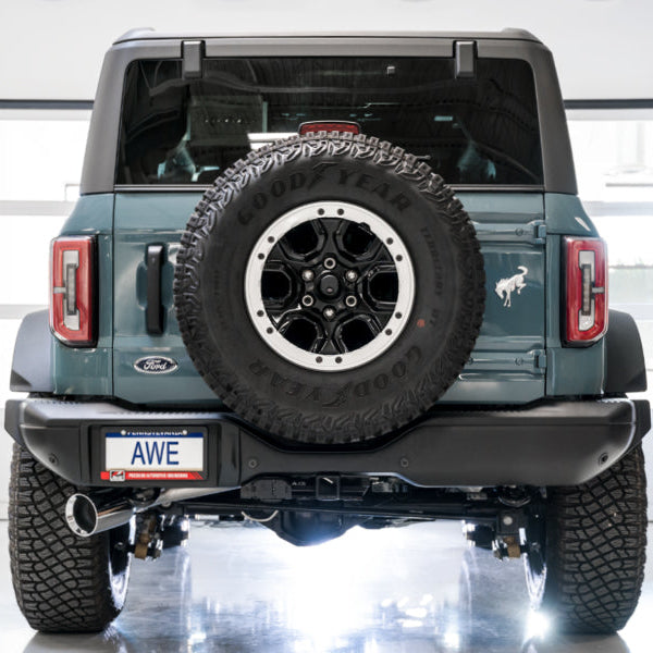 AWE Tuning 0FG Single Rear Exit Exhaust with BashGuard for Ford Bronco (2021-2023) * Chrome Silver Tip