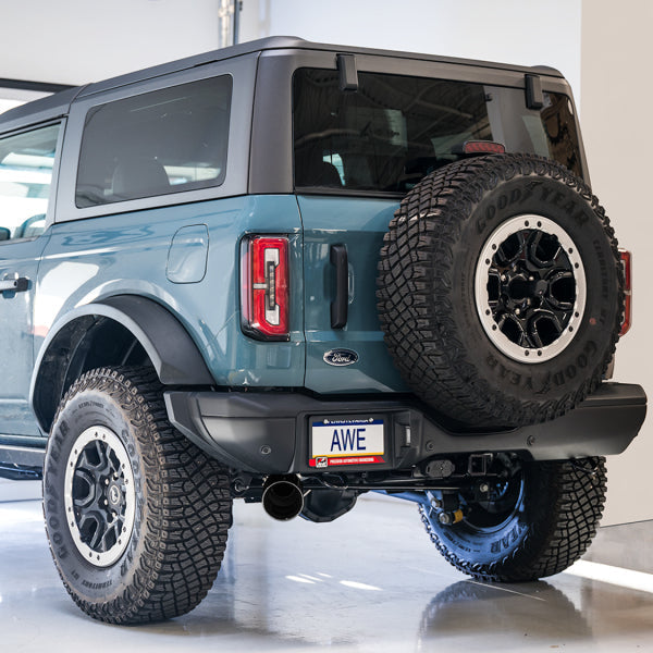 AWE Tuning 0FG Single Rear Exit Exhaust with BashGuard for Ford Bronco * 5-Inch Diamond Black Tip