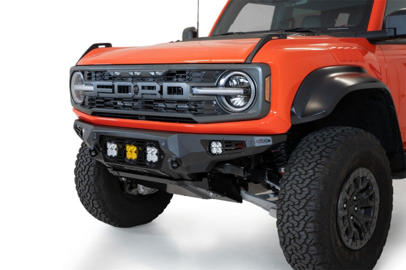 Addictive Desert Designs Ford Bronco Raptor Bomber Front Bumper with Baja Designs LP4 Mounts